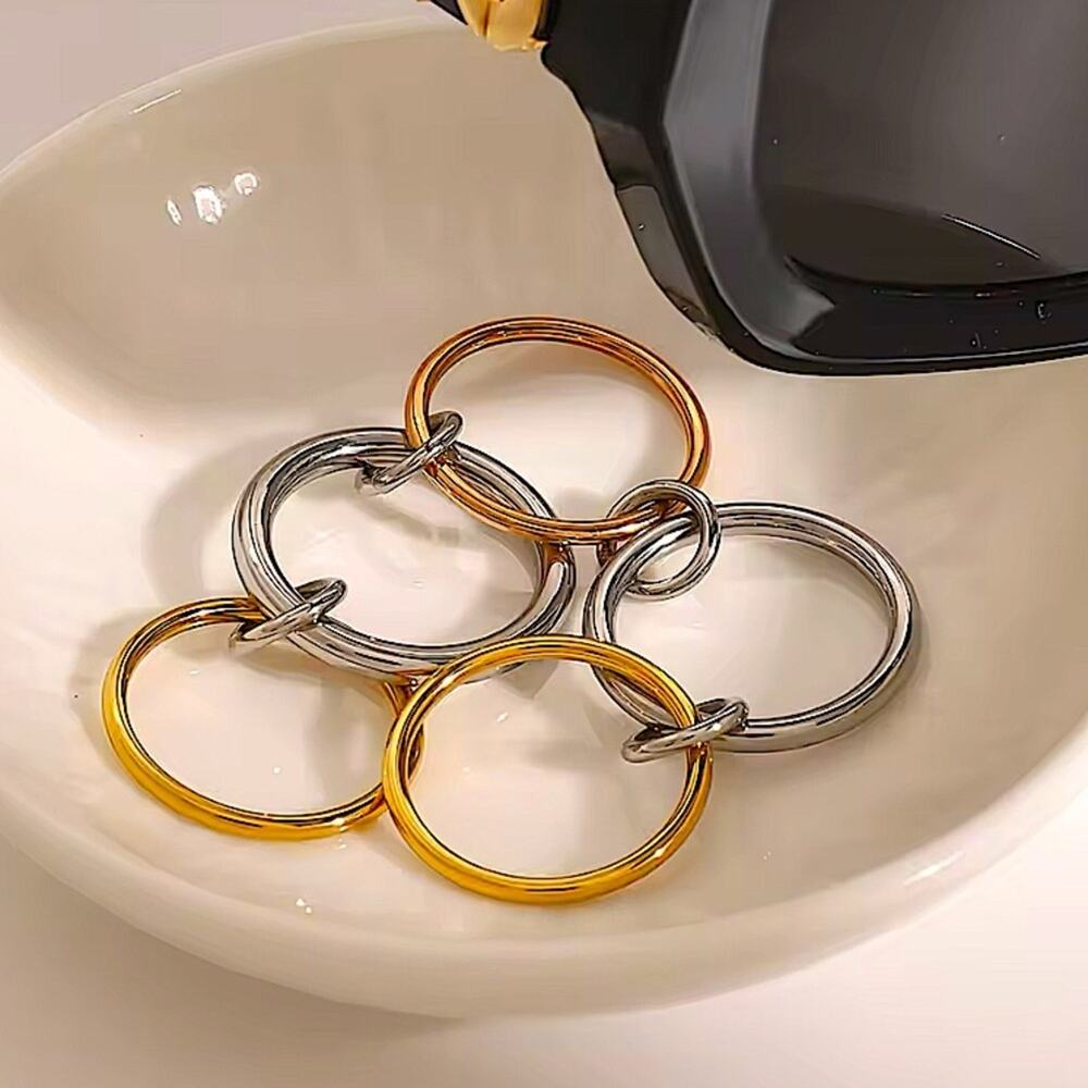 Stainless Steel Stackable Ring Set Connected Three Color Tri-Color Gold Plated - Picture 8 of 9
